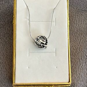 NWOT 925 silver pendant with black stones and chain